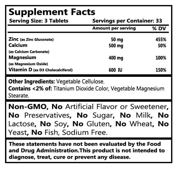Genesisvit Pharma - Calcium Magnesium Zinc - Supplement Facts