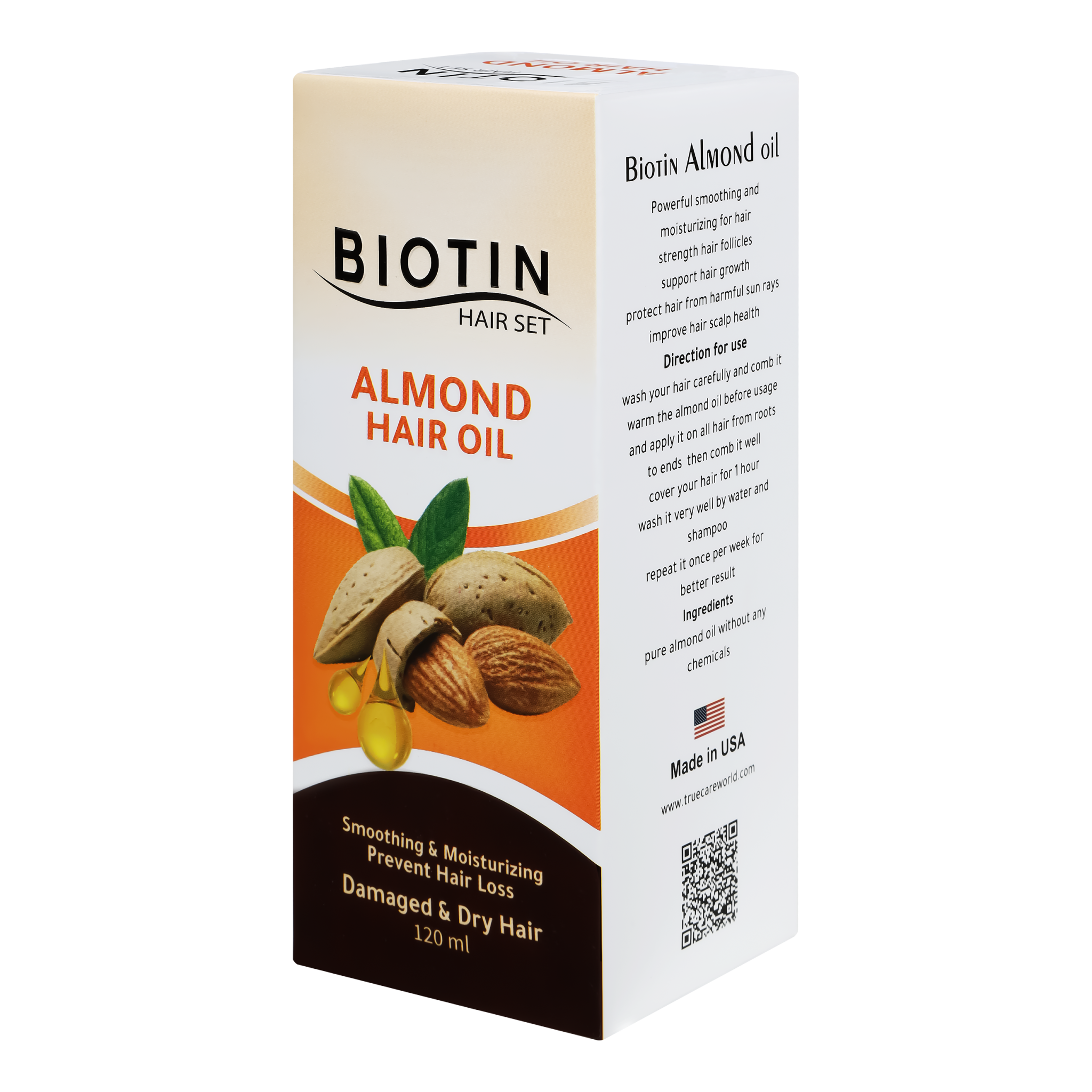 Biotin Hair Set, Almond hair oil, for smoothing, moisturizing & prevent hair  loss, 120ml | True Care World